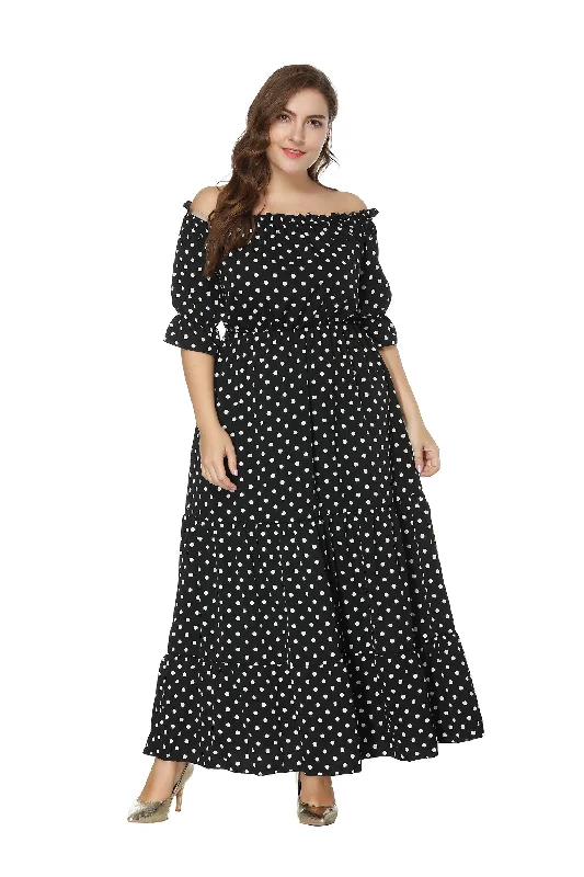 Exclusive Savings This Week!KittenAlarm - One-line Collar Plus Size Polka Dot Dress