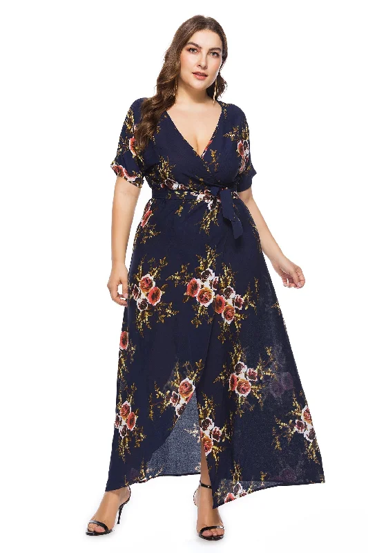 Flash Deals – Act Quickly!KittenAlarm - Summer large size print dress Bohemian V-neck beach long dress Plus size