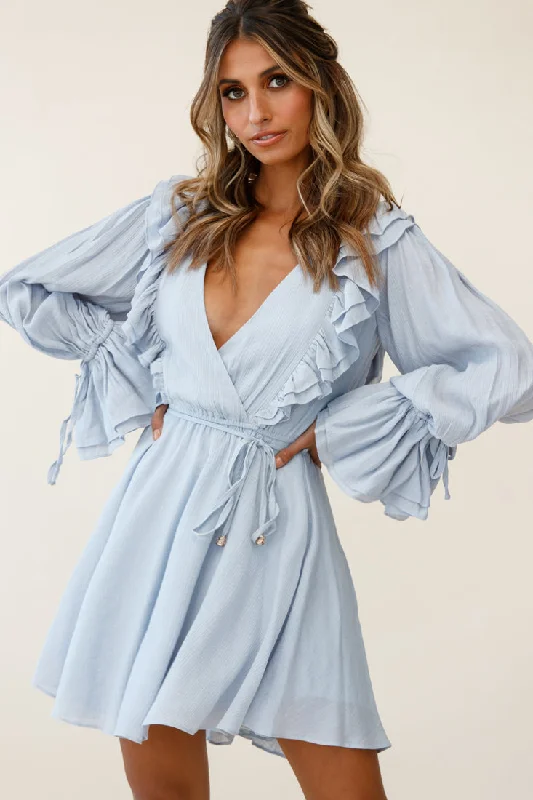Everything Must Go!Adina Fluted Long Sleeve Frill Detail Dress Grey
