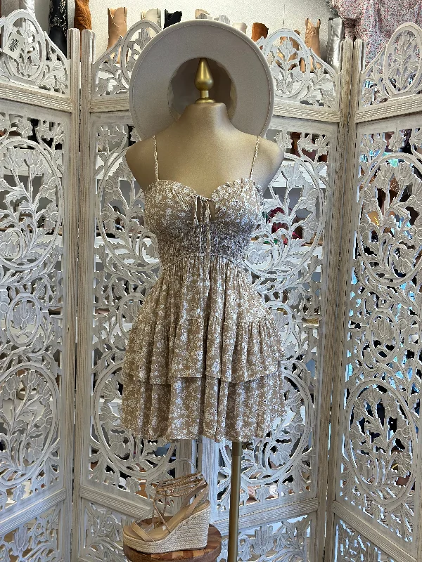 Save More with Every Purchase!Beige Floral Keyhole Dress