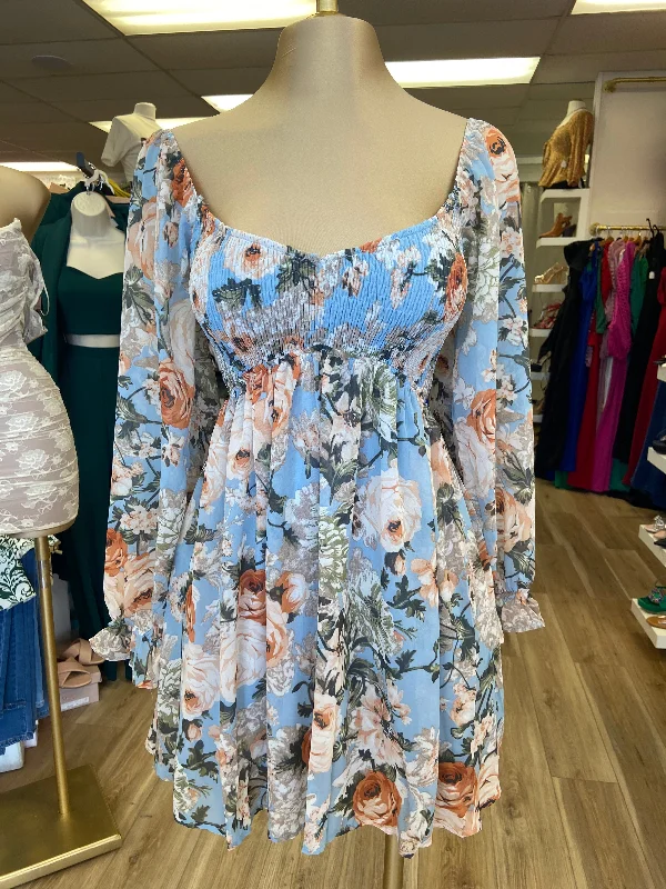 Amazing Prices You Can’t Resist!Blue Scrunched Tie back Dress