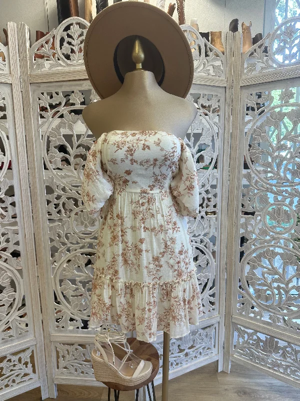 Don’t Wait – Deals Won’t Last!Brown Flowers Off Shoulder Dress