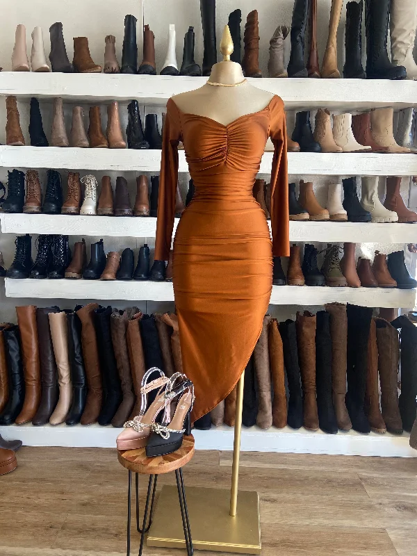 Savings You Can’t Ignore!Copper Ruched Dress
