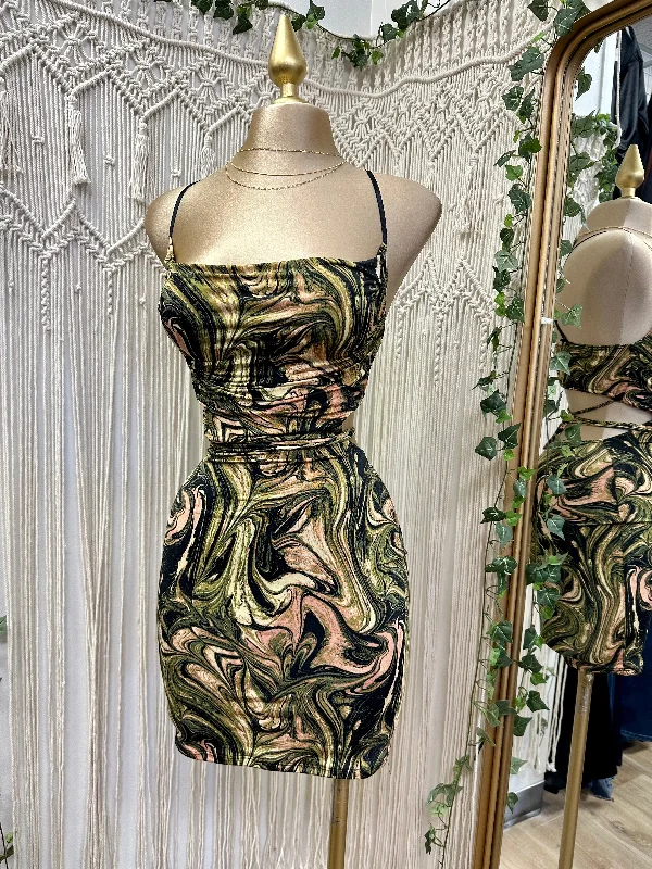 The Best Deals Won’t Wait!Cross Back Multi Pattern Dress