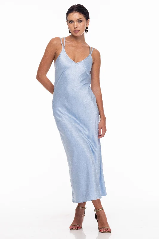 Don't Miss Out!Evermore Blue Cloud Satin Slip Dress