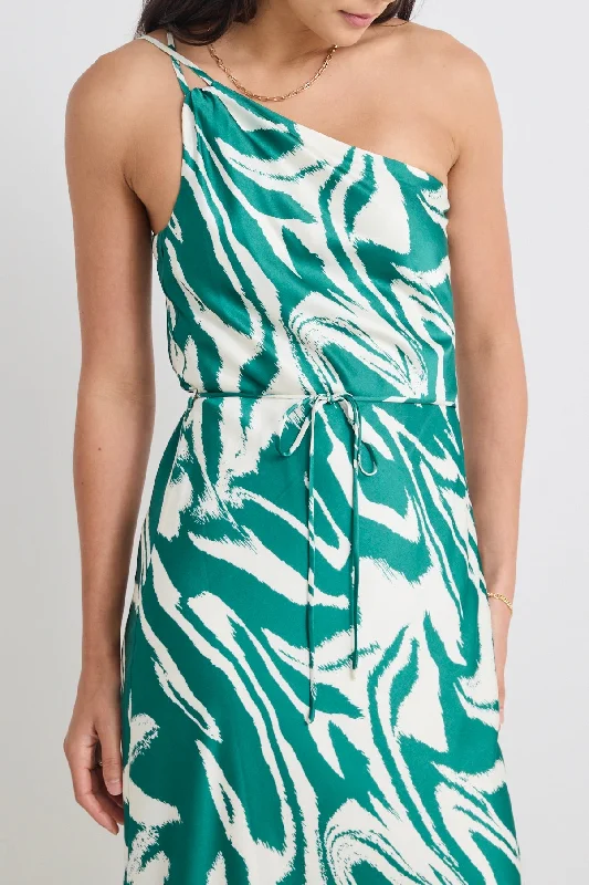Best Offers of the Month!Fame Green Zebra Satin One Shoulder Bias Slip Dress