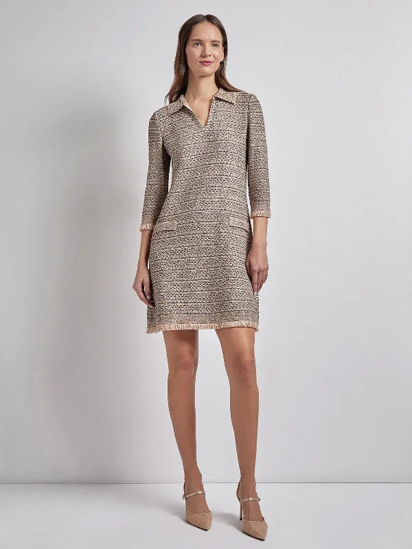 Save Money, Shop Happy!Fringe Trim Intarsia Knit Shift Dress