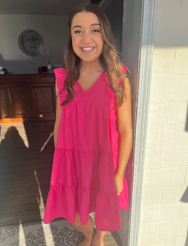 Best Price of the Season!Fuchsia tiered babydoll dress