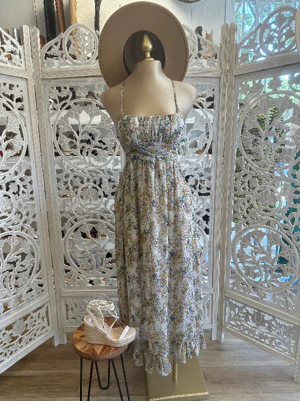 Seasonal Sale – Shop Now!Ivory Cross Back Maxi Floral Dress