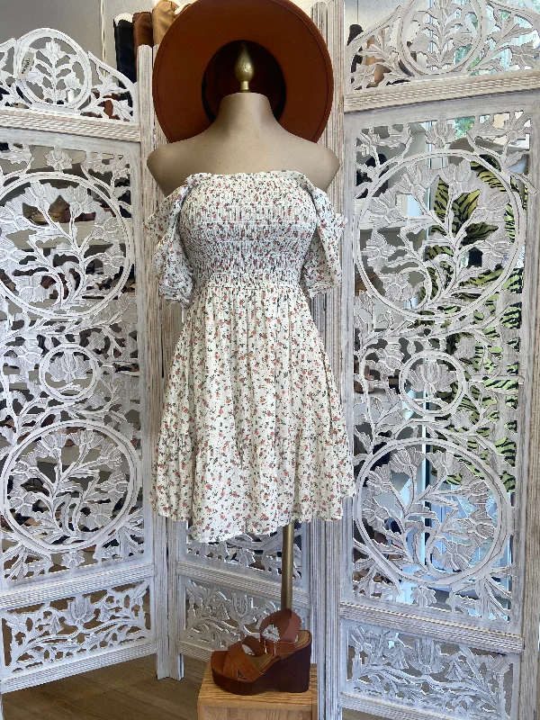 Save More When You Shop More!Ivory Floral Smocked Dress