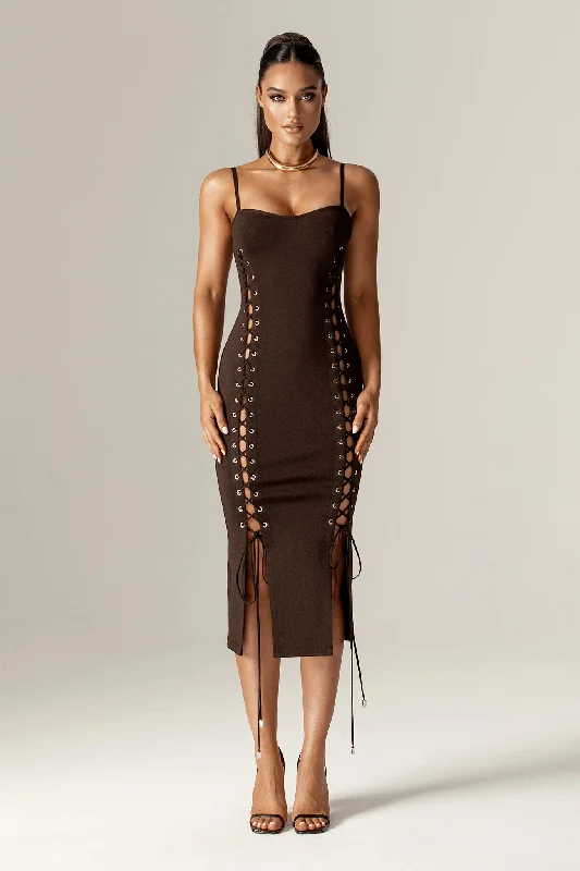 Today Only – Don’t Miss It!Jelya Lace Up Bandage Dress (Brown)