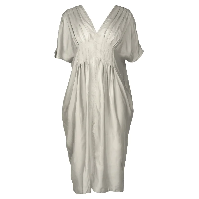 Find Your Perfect Deal Today!Laura V-neck Pleat Beige  Dress