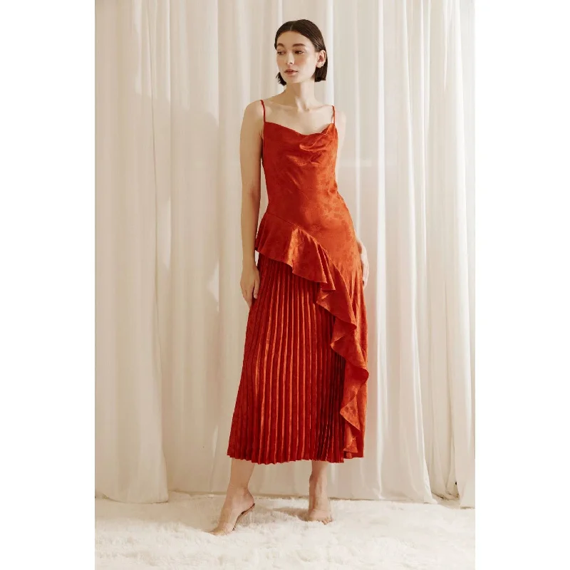 Act Fast – Limited Time Savings!Satin Embossed Asymmetrical Ruffled Dress