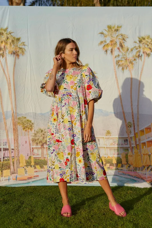 Hurry! While Supplies Last!Lucinda Floriferouse Pattern Puff Sleeve Dress