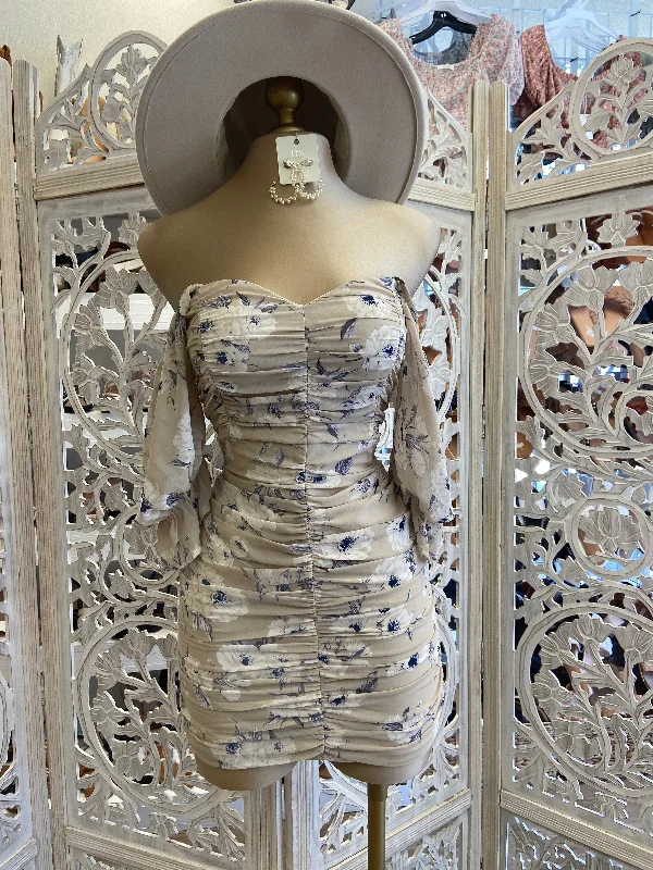 Price Drops You’ll Love!Mocha Floral Ruched Dress