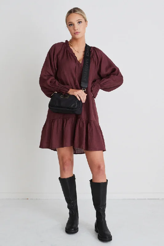 Unlock Huge Savings Now!Mystic Raisin Linen Pleated Smock Dress