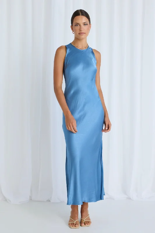 Exclusive Savings This Week!Noah Blue Satin Scoop Neck Slip Dress