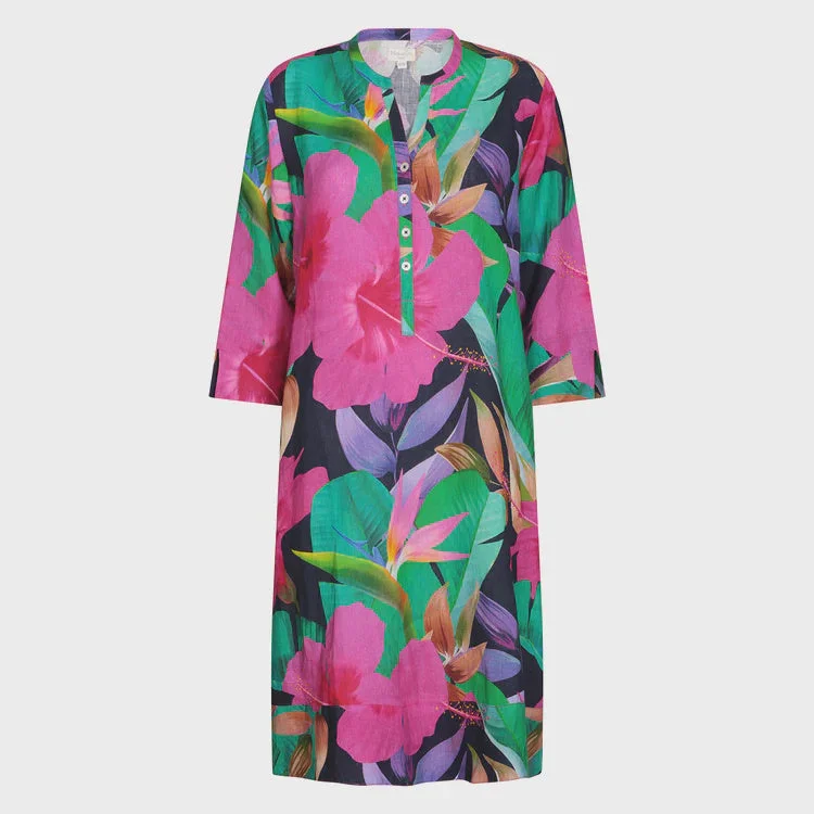 Limited-Time Price Drop!NOLOGO Fruit Flower Blue classic linen tunic dress