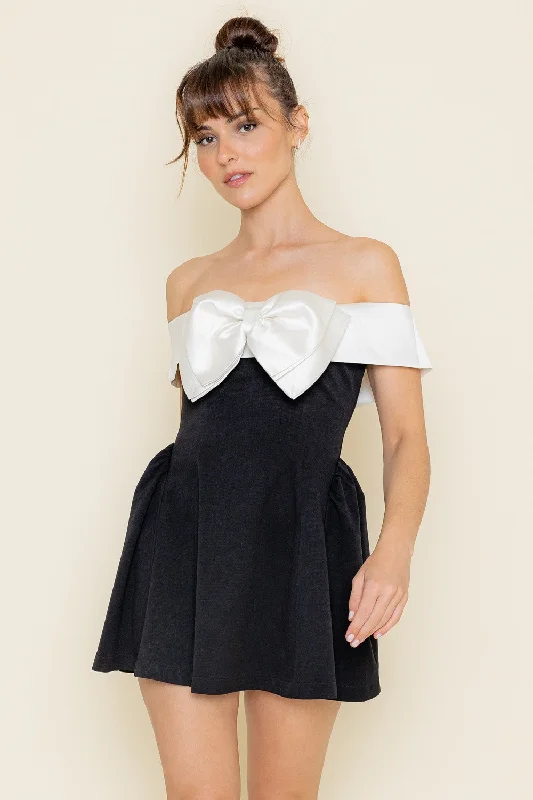 Score Big Savings Today!OFF THE SHOULDER BOW DRESS