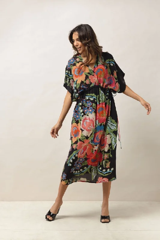 Bigger Savings, Better Shopping!Woven Flower String Blk Dress