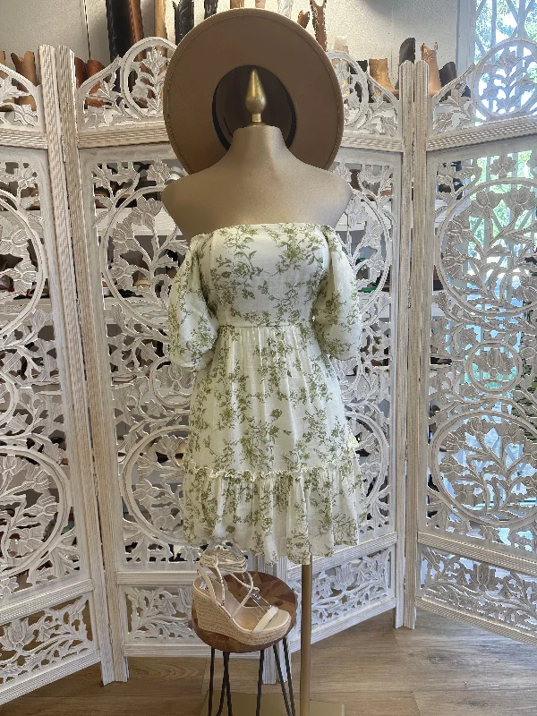 Act Fast – Limited Time Savings!Olive Flowers Off Shoulder Dress