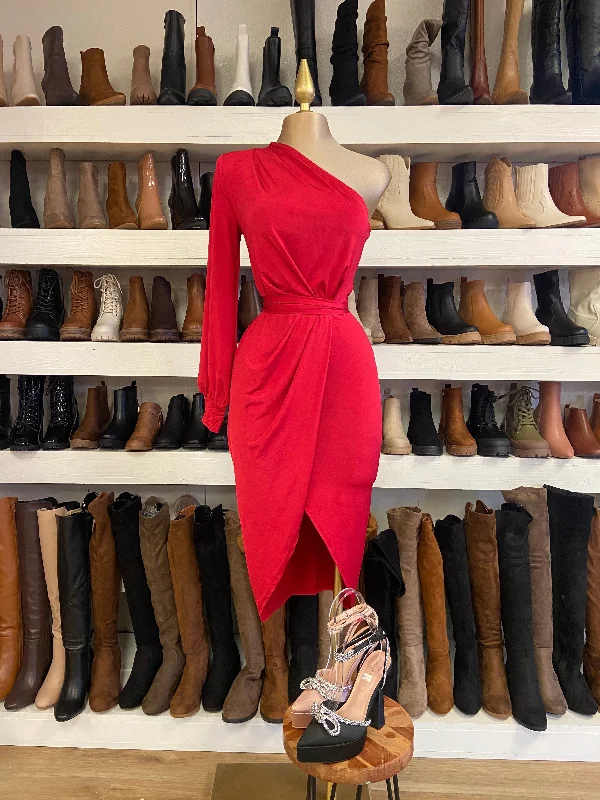 Must-Have Deals Inside!One-sleeve Draped Dress