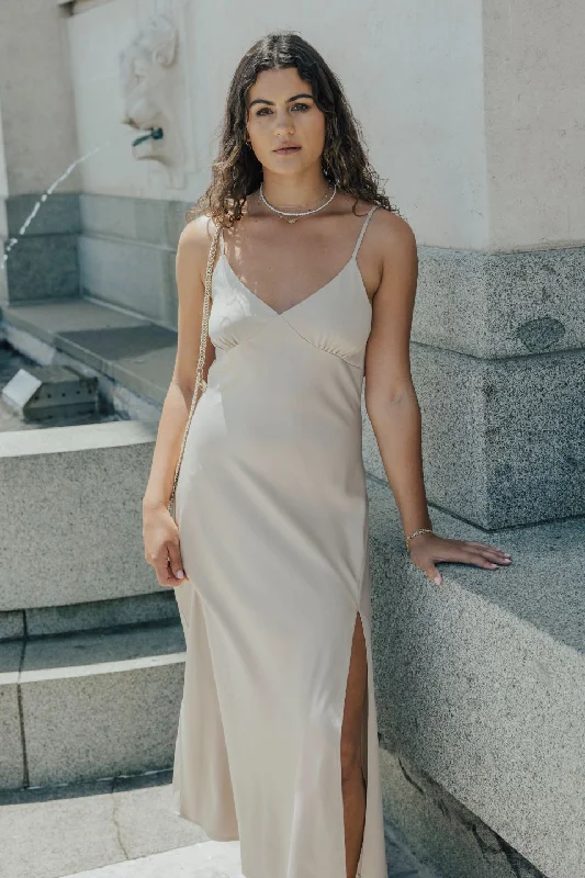 Buy More, Save More!Otherworldly Latte Satin Bias Slip Dress