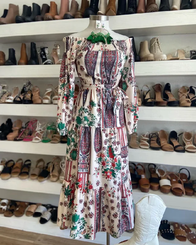 Find Your Perfect Deal Today!Patterned off shoulder dress