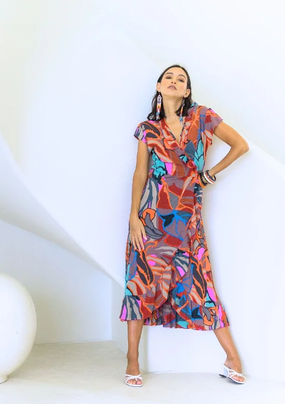 Lowest Prices Guaranteed!Emily Long  Wrap dress Multi Fonce