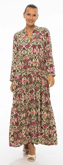 Special Discounts Inside!PM Kelly Long Tiered Ecru Grn Dress