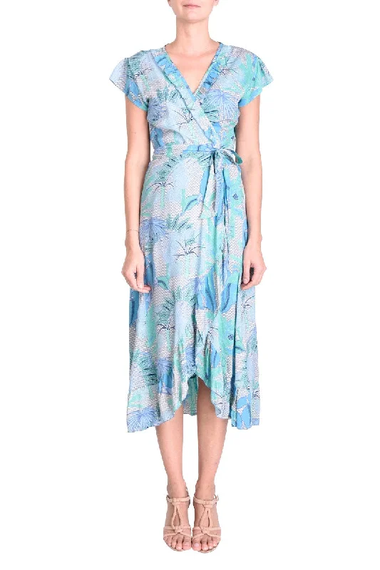 Your Shopping Spree Starts Here!PM Long Wrap Dress With Frill  Blue Clair