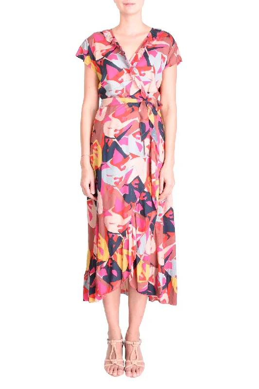 Save Like Never Before!PM Long Wrap Dress With Frill  Rose Fonce