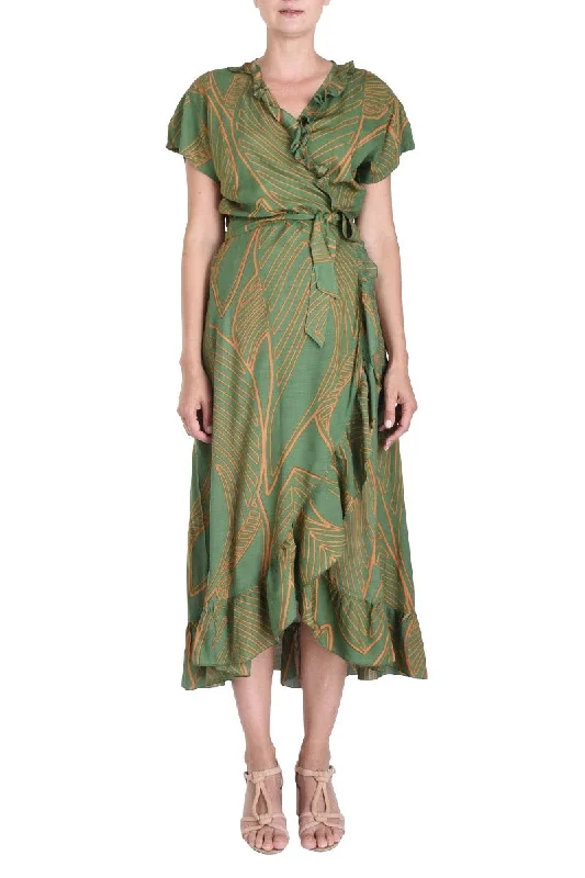 Find Your Perfect Deal Today!PM Long Wrap Dress With Frill  Vert Fonce