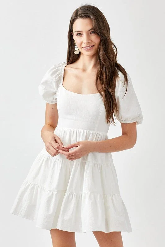 Special Offer – Act Fast!White Puff Sleeve Back Tie Dress