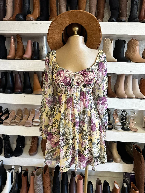 The Best Offers Are Here!Purple Floral Bell Sleeve Dress
