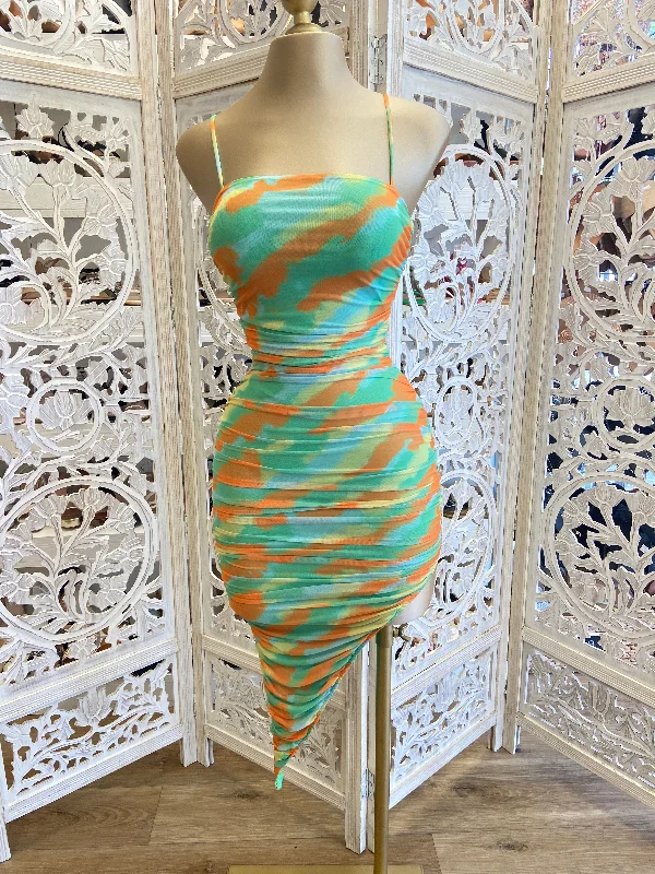 Hurry, Sale Ends Soon!Ruched Multi Color Dress