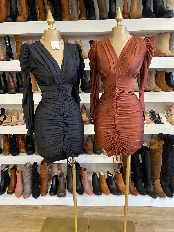 Steals and Deals Await!Ruched Puff Sleeve Dress