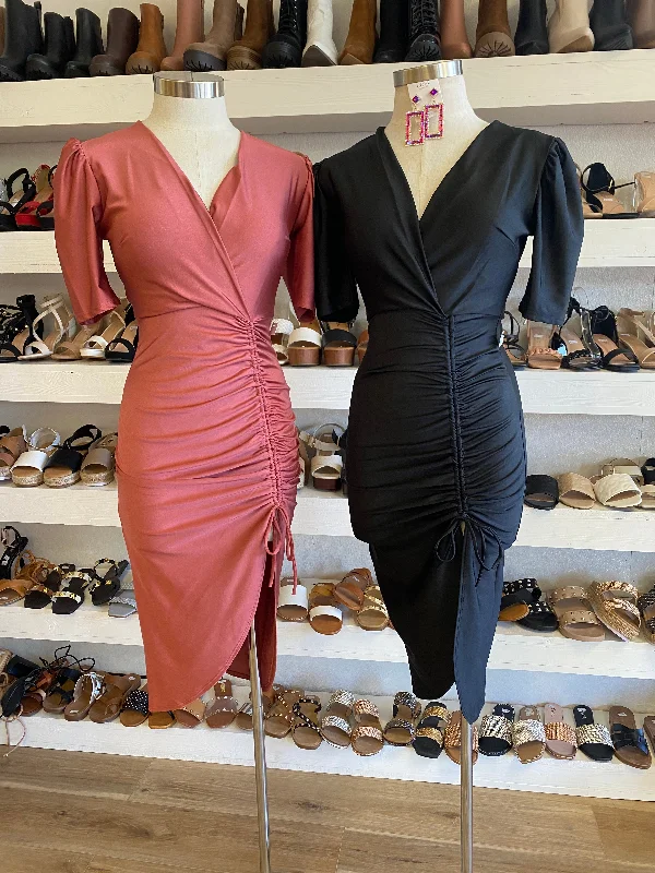 Save Like Never Before!Ruched Slit Dress