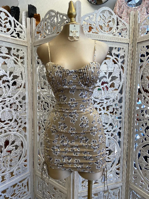 Amazing Prices You Can’t Resist!Satin Beige Floral Dress