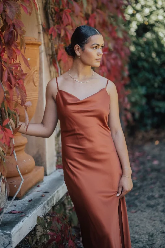 Biggest Sale of the Season!Show Stopper Copper Satin Strappy Bias Slip Dress