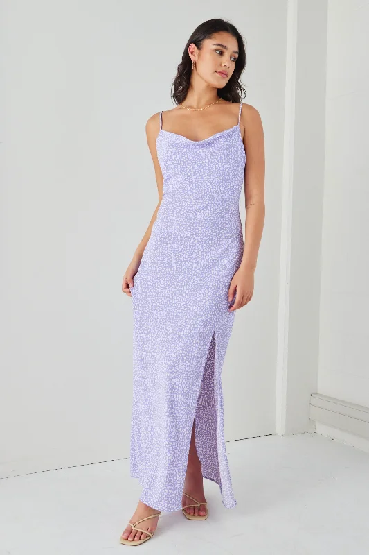 Save More When You Shop More!Show Stopper Lilac Floral Strappy Bias Slip Dress