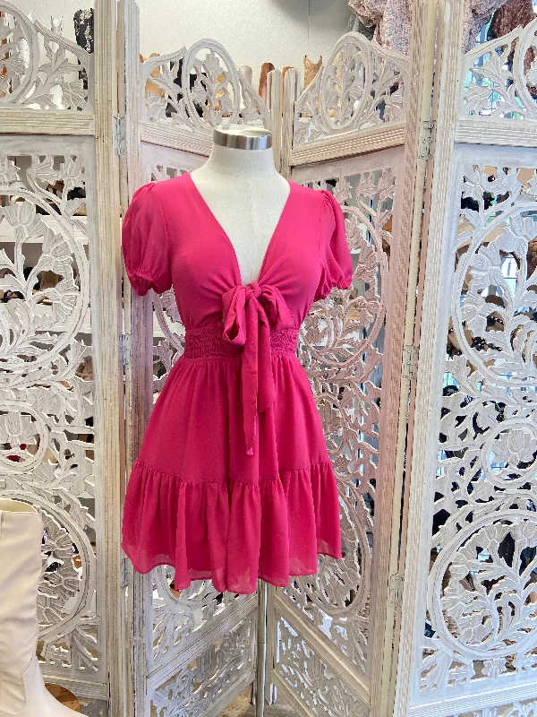 Biggest Sale of the Season!Tie Front Hot Pink Dress
