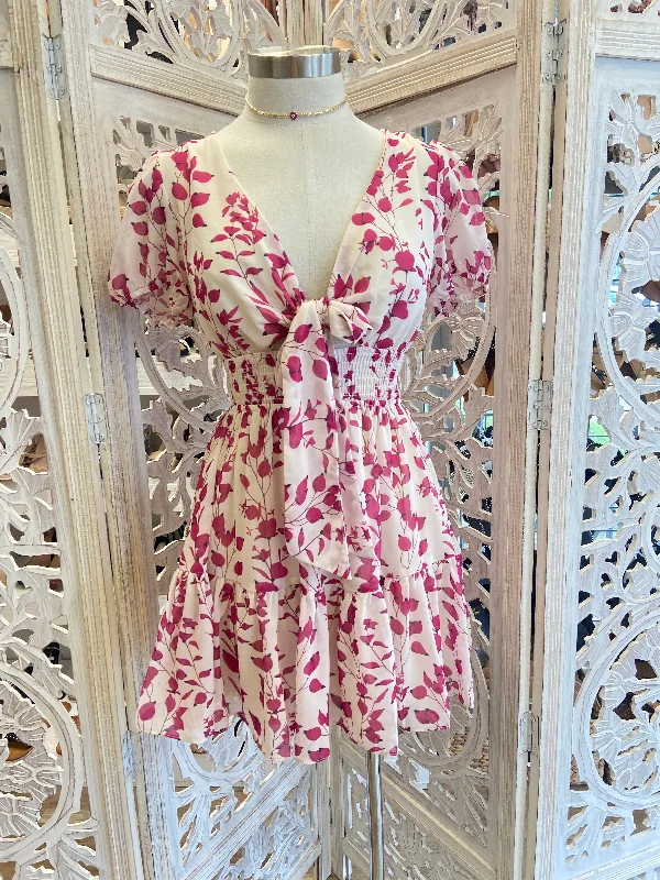 Limited Stock Available!Tie Front Petal Print Dress