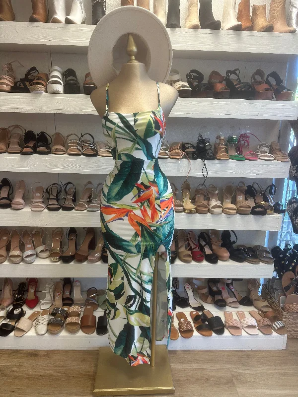Get More, Spend Less – Shop Now!Tropical Print Slit Dress