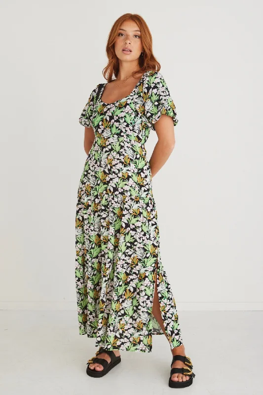 Buy One, Get One Free!Whimsy Black Tropical Puff Sleeve Dress