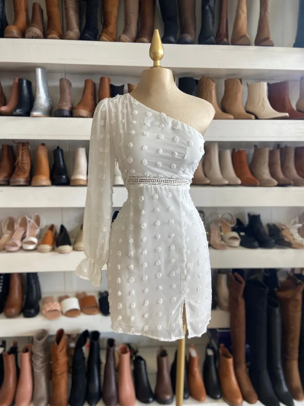 One Day Only – Huge Savings!White One Sleeve Dress- Not Stretchy