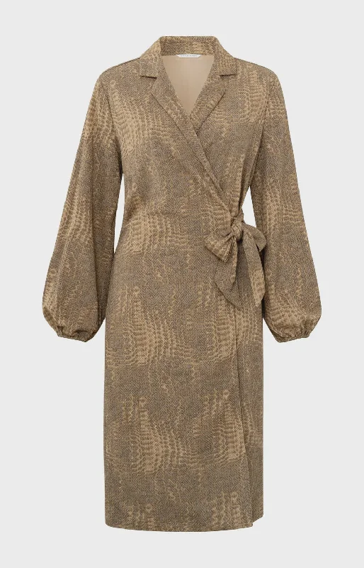 Bigger Savings, Better Shopping!YAYA Tannin Brwn Dassin Wrap Dress w Bell Slvs