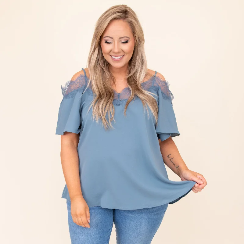 One Click Away from Big Savings!Born Beautiful Blouse, Dusty Blue