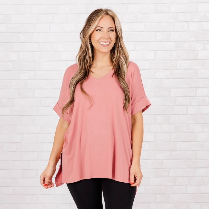 Your Chance to Save is Now!Comfy Travels Top, Dusty Rose
