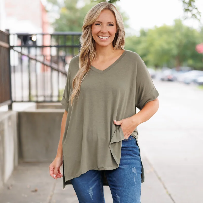 Save Up to 50% Off!Comfy Travels Top, Light Olive